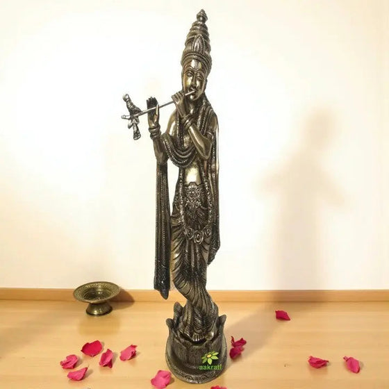 Lord Krishna brass metal hand carved statue by kafalo