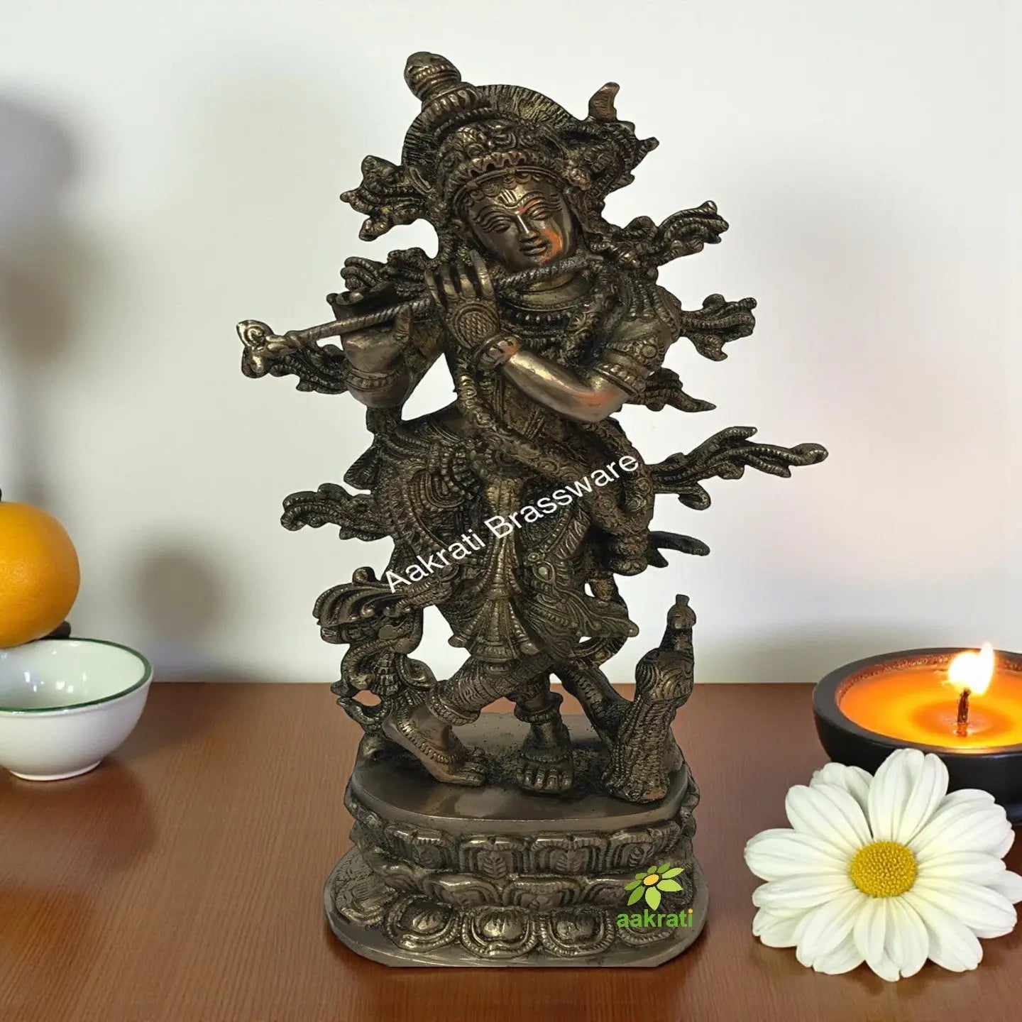 Lord Krishna Brass Made hand carved Pooja ghar/Office decor Statue