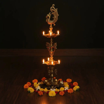 Peacock figure Brass metal Pooja Ghar event decor Oil Lamp