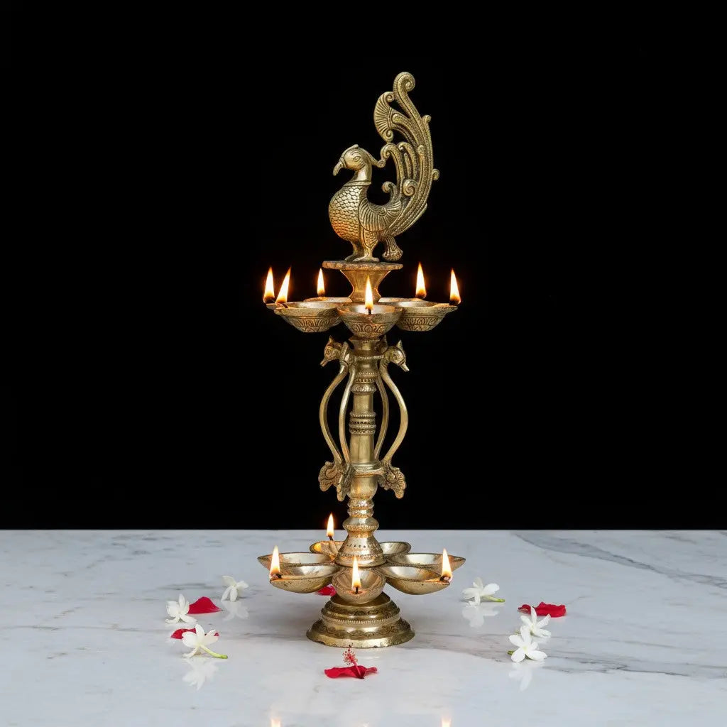 Peacock figure brass metal decorative Pooja Ghar oil lamp/Table Diya