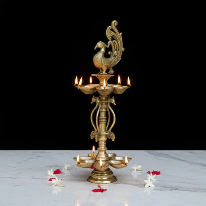 Peacock figure brass metal decorative Pooja Ghar oil lamp/Table Diya