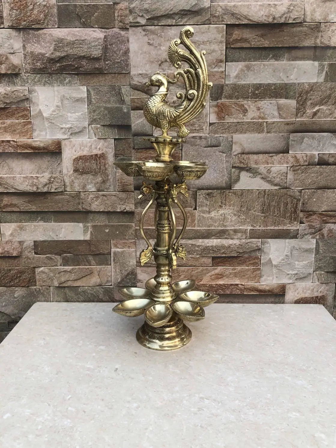 Peacock figure brass metal decorative Pooja Ghar oil lamp/Table Diya