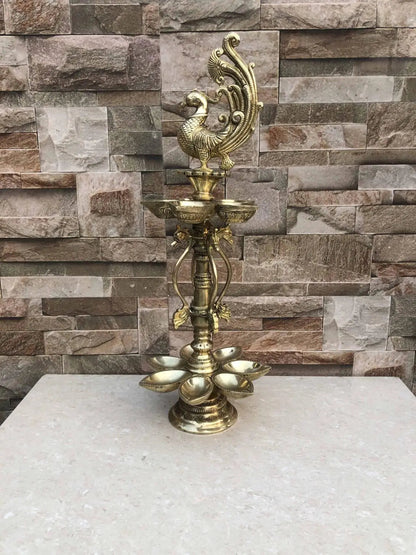 Peacock figure brass metal decorative Pooja Ghar oil lamp/Table Diya