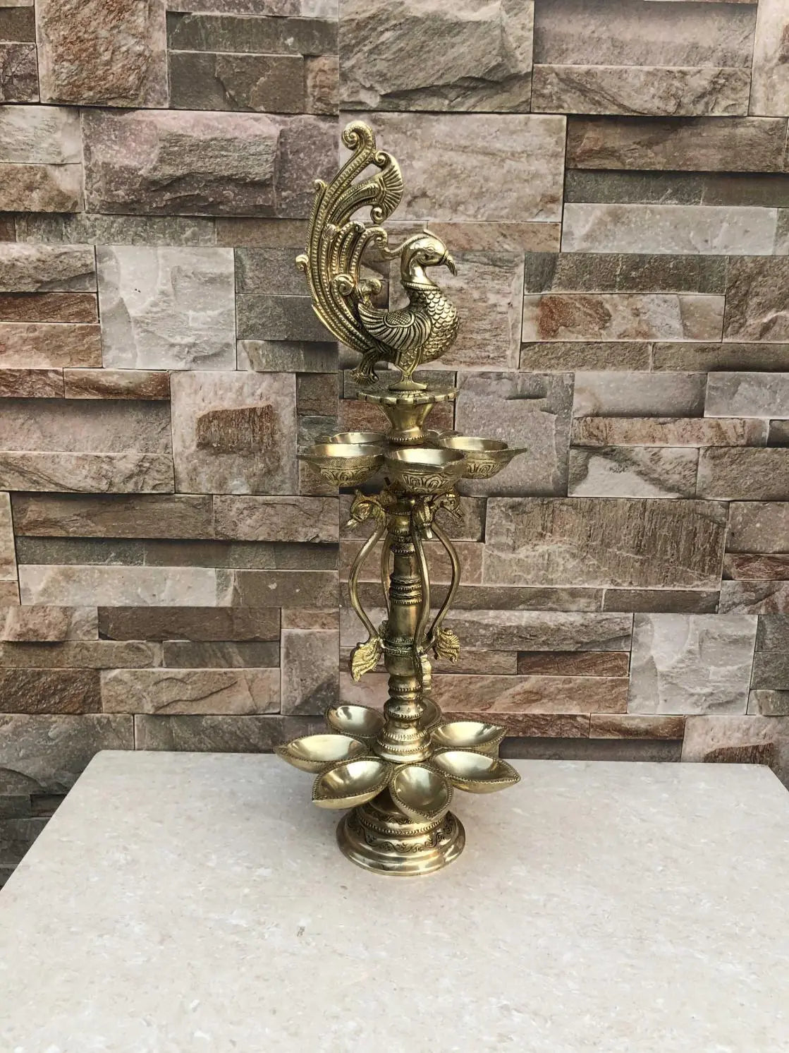 Peacock figure brass metal decorative Pooja Ghar oil lamp/Table Diya