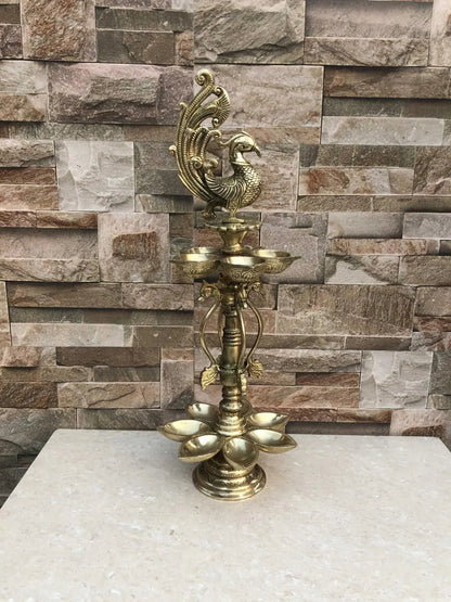 Peacock figure brass metal decorative Pooja Ghar oil lamp/Table Diya