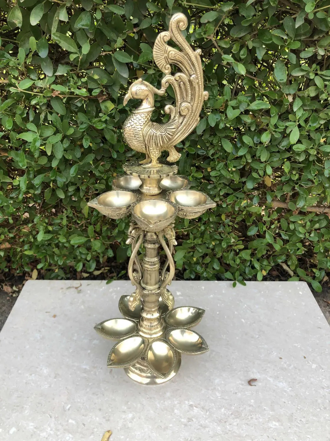 Peacock figure brass metal decorative Pooja Ghar oil lamp/Table Diya