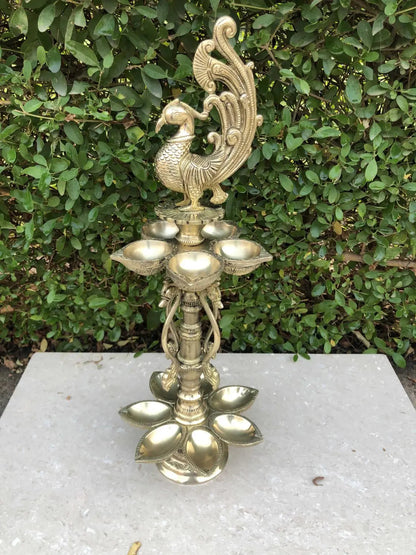 Peacock figure brass metal decorative Pooja Ghar oil lamp/Table Diya