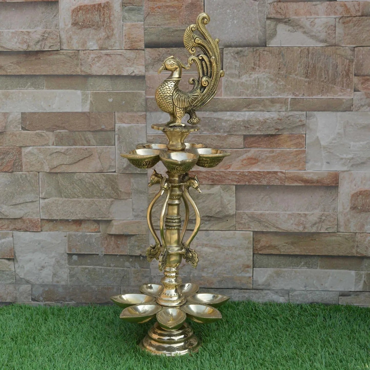 Peacock figure brass metal decorative Pooja Ghar oil lamp/Table Diya