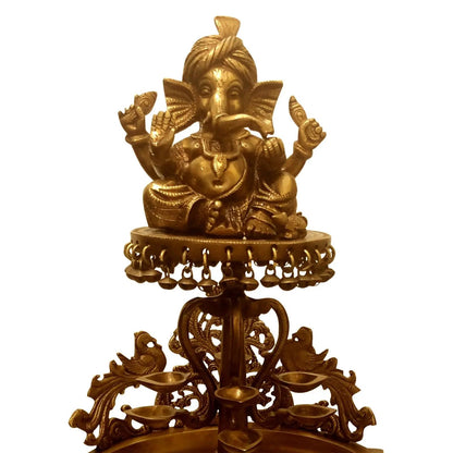 Brass made event decor floating candle stand - Urli with Lord Ganesha figure on it