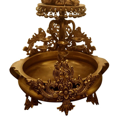 Brass made event decor floating candle stand - Urli with Lord Ganesha figure on it