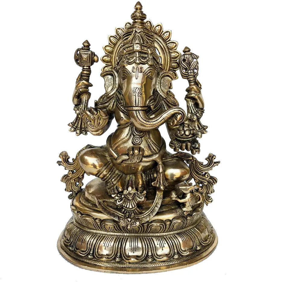 Sitting Lord Ganesha brass made hand carved statue