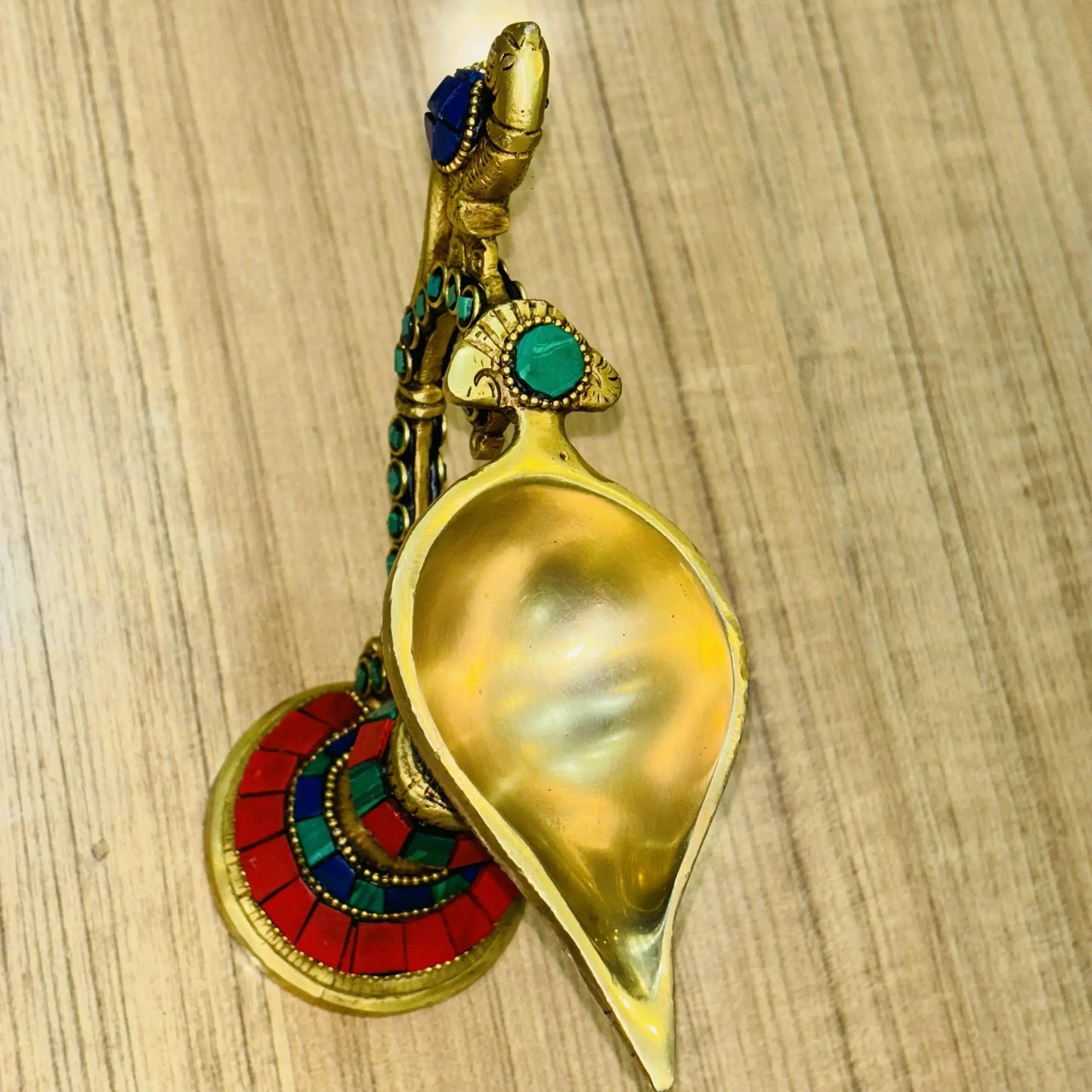 Table Diya or Deepak with Handle Made of Brass for Temple and Decor - Religious Metal Handmade Craft Gift -  Worship Jyoti