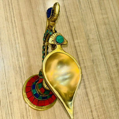 Table Diya or Deepak with Handle Made of Brass for Temple and Decor - Religious Metal Handmade Craft Gift -  Worship Jyoti