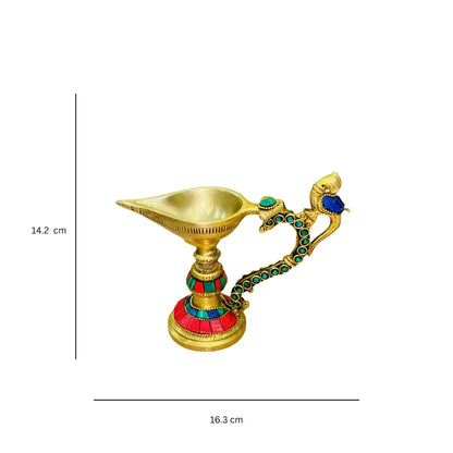 kafalo Table Diya or Deepak with Handle Made of Brass for Temple and Decor - Religious Metal Handmade Craft Gift -  Worship Jyoti