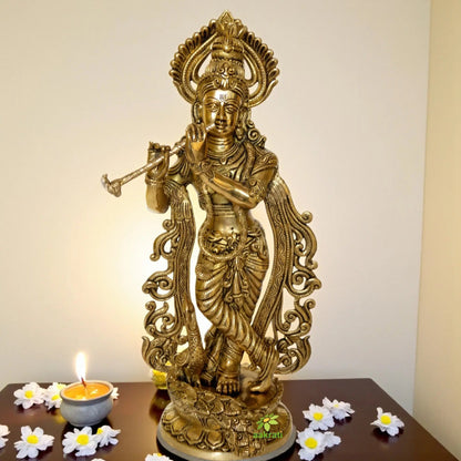God Krishna Brass Murti Indian Hindu Religiouos idol figure for temple worship