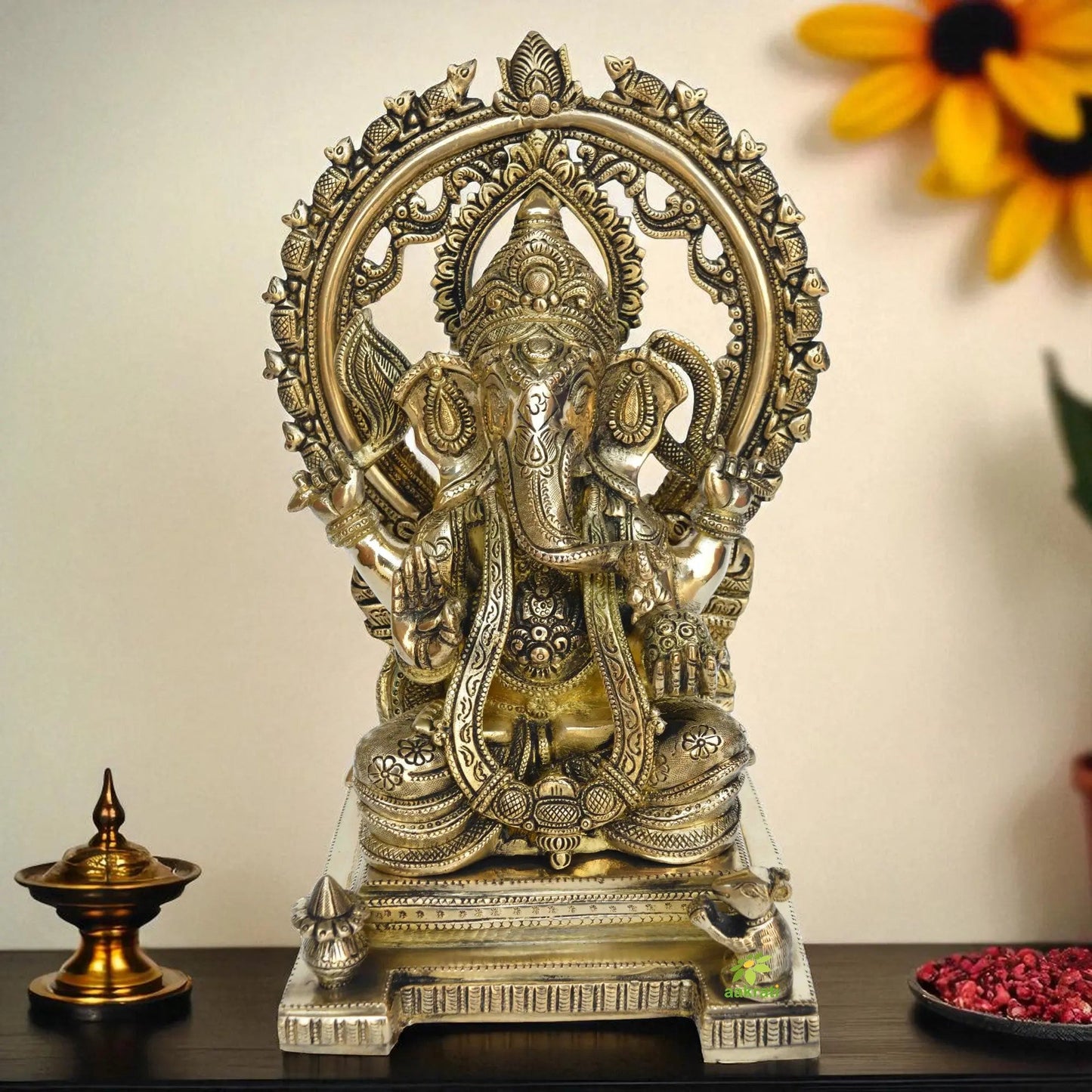 Brass made Lord Ganesha Pooja Ghar decoration/office decoration hand carved statue