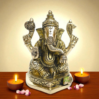 Sitting Lord Ganesha hand made brass metal decorative statue
