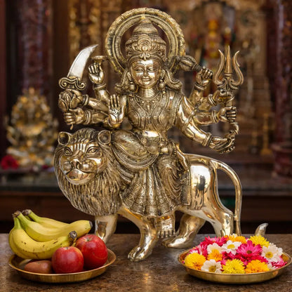 Goddess Durga brass made statue for temple/office decor