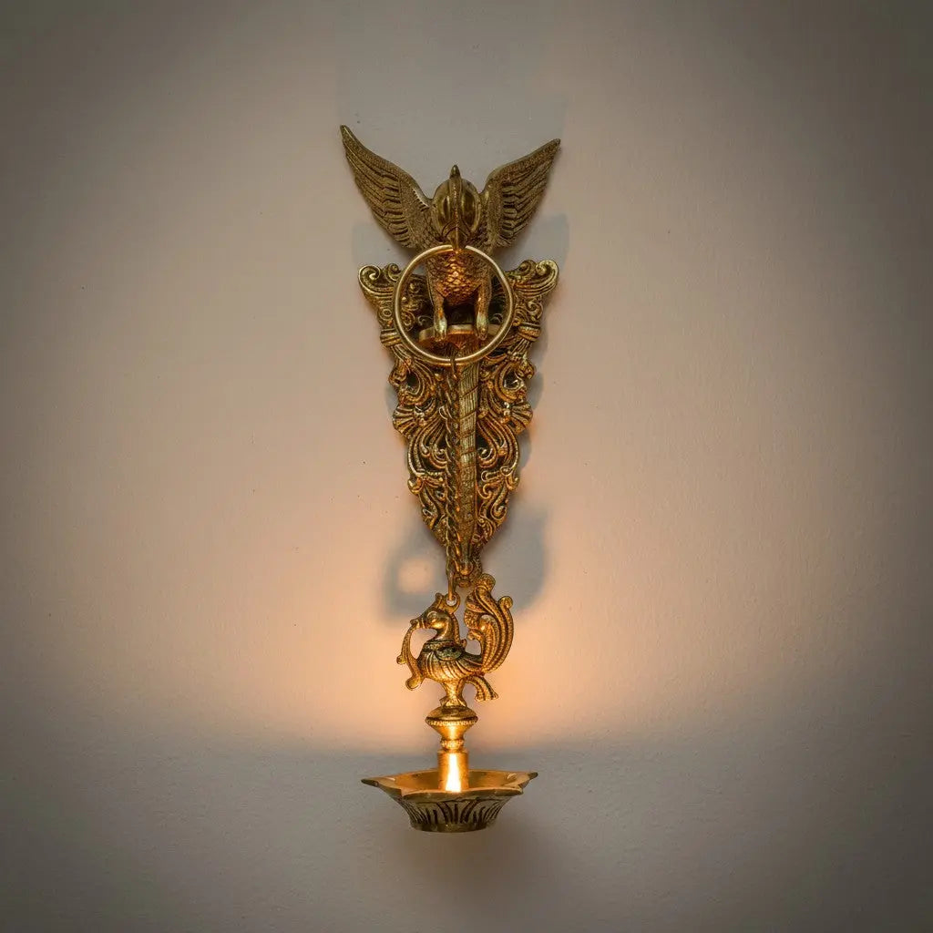 Brass made Bird Holding Oil lamp wall hanging decorative home decor lamp