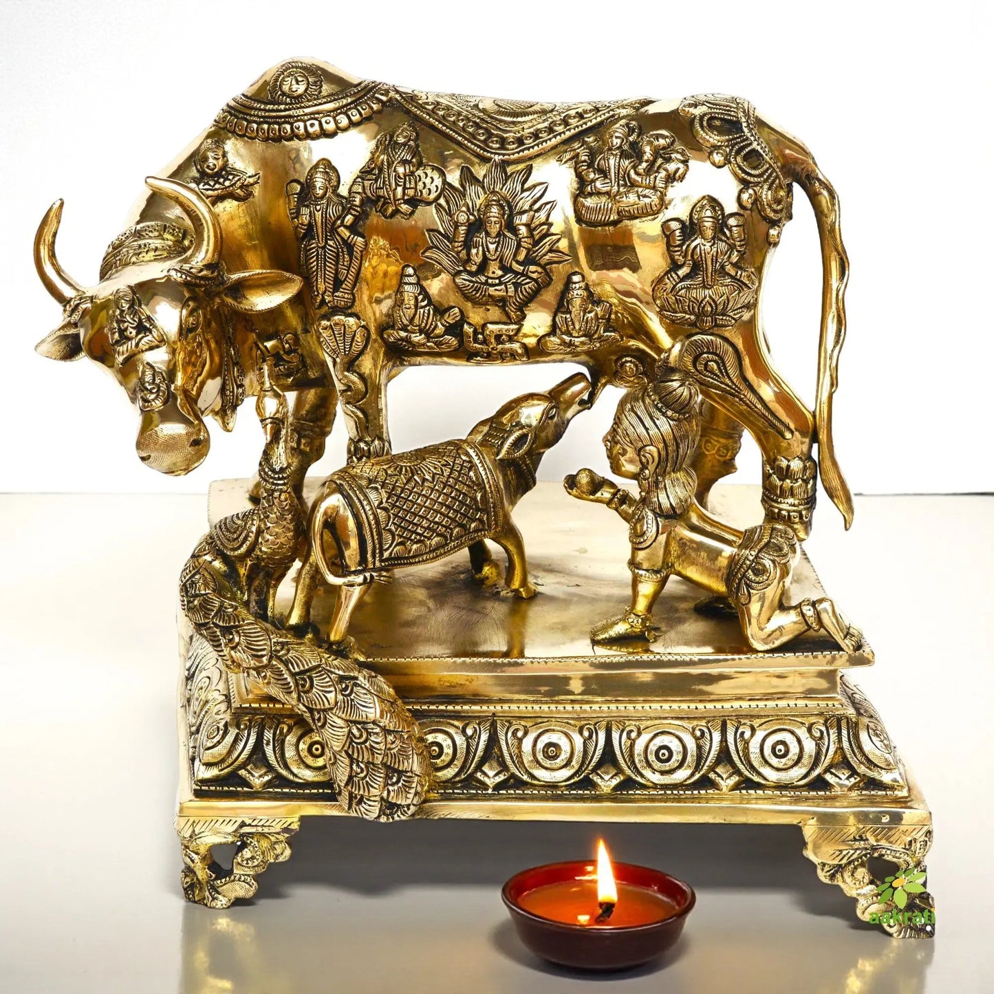 Decorative Nandi/Cow with calf sitting baby krishna near to calf brass made temple/gift purpose statue