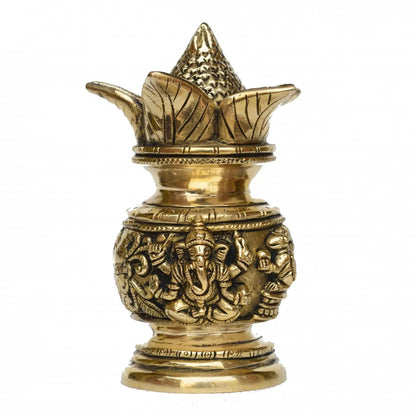 Ganesha Laxmi figure on one Kalash made of brass metal for pooja ghar/Temple (One Pcs)