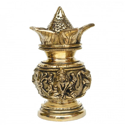 Ganesha Laxmi figure on one Kalash made of brass metal for pooja ghar/Temple (One Pcs)