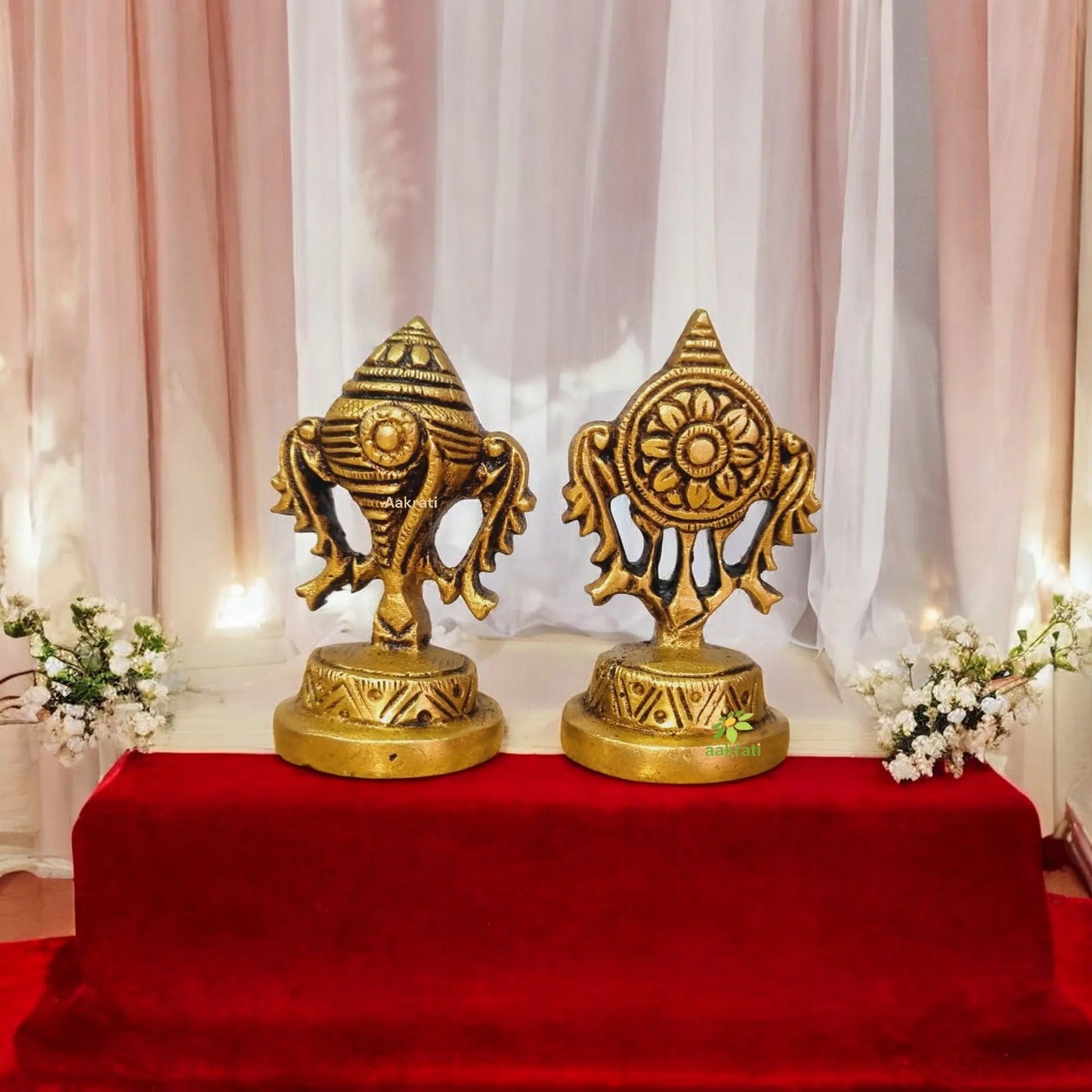 Brass Ganesh Idol with Shankh Chakra and Diya Set | Hindu Puja Mandir Decor | Vastu Showpiece for Home, Office, Temple | Spiritual Gift Item | Gift Hamper