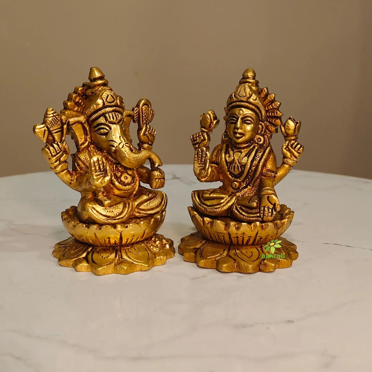 Brass Laxmi Ganesh Idol for Diwali Gifting | Elegant Pooja Statue for Prosperity & Success | Small Laxmi Ganesh (Yellow, 3.5 Inch)