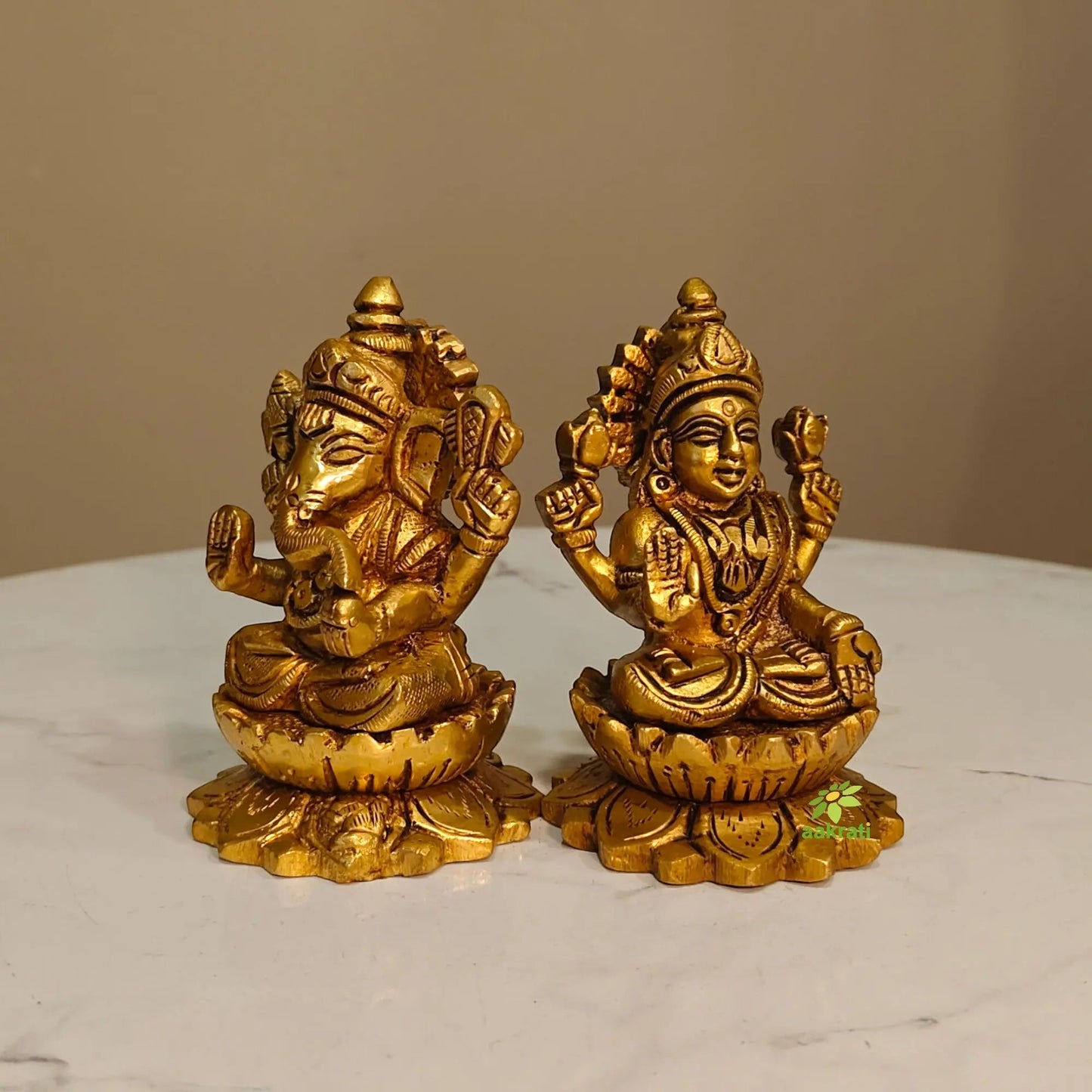 Brass Laxmi Ganesh Idol for Diwali Gifting | Elegant Pooja Statue for Prosperity & Success | Small Laxmi Ganesh (Yellow, 3.5 Inch)