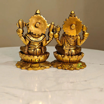 Brass Laxmi Ganesh Idol for Diwali Gifting | Elegant Pooja Statue for Prosperity & Success | Small Laxmi Ganesh (Yellow, 3.5 Inch)