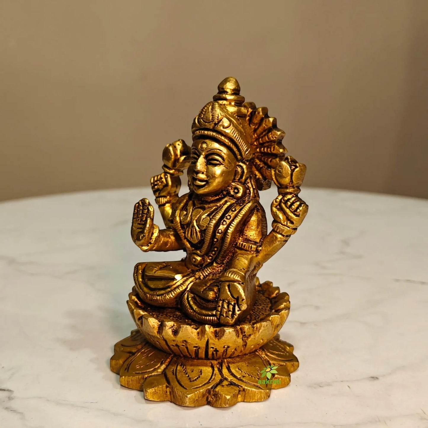 Brass Laxmi Goddess idol for Diwali Pooja| Laxmi Statue for Home| Brass Laxmi murti (Yellow 3.5)