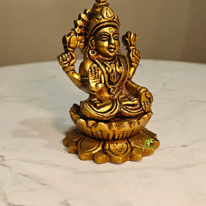 Brass Laxmi Goddess idol for Diwali Pooja| Laxmi Statue for Home| Brass Laxmi murti (Yellow 3.5)