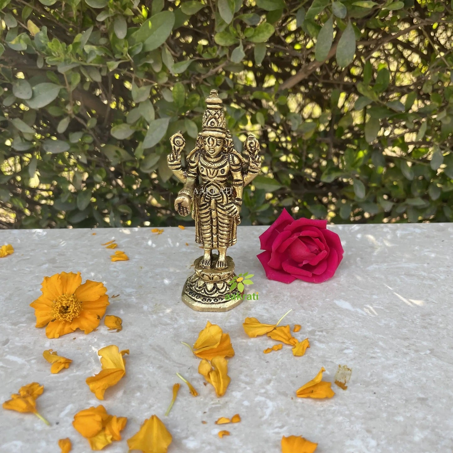 Antique Brass Hindu Idol Set – Shankh Chakra Namah, Laxmi Ganesh & Tirupati Balaji | Mandir Decor Showpiece | Puja Gift for Home, Office, Festivals | Gift Hamper