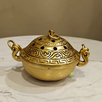 Handcrafted Brass Dhoopdan | Religious Incense Burner for Mandir & Pooja Room | Decorative Temple Incense Burner for Home (Yellow,4 Inches)