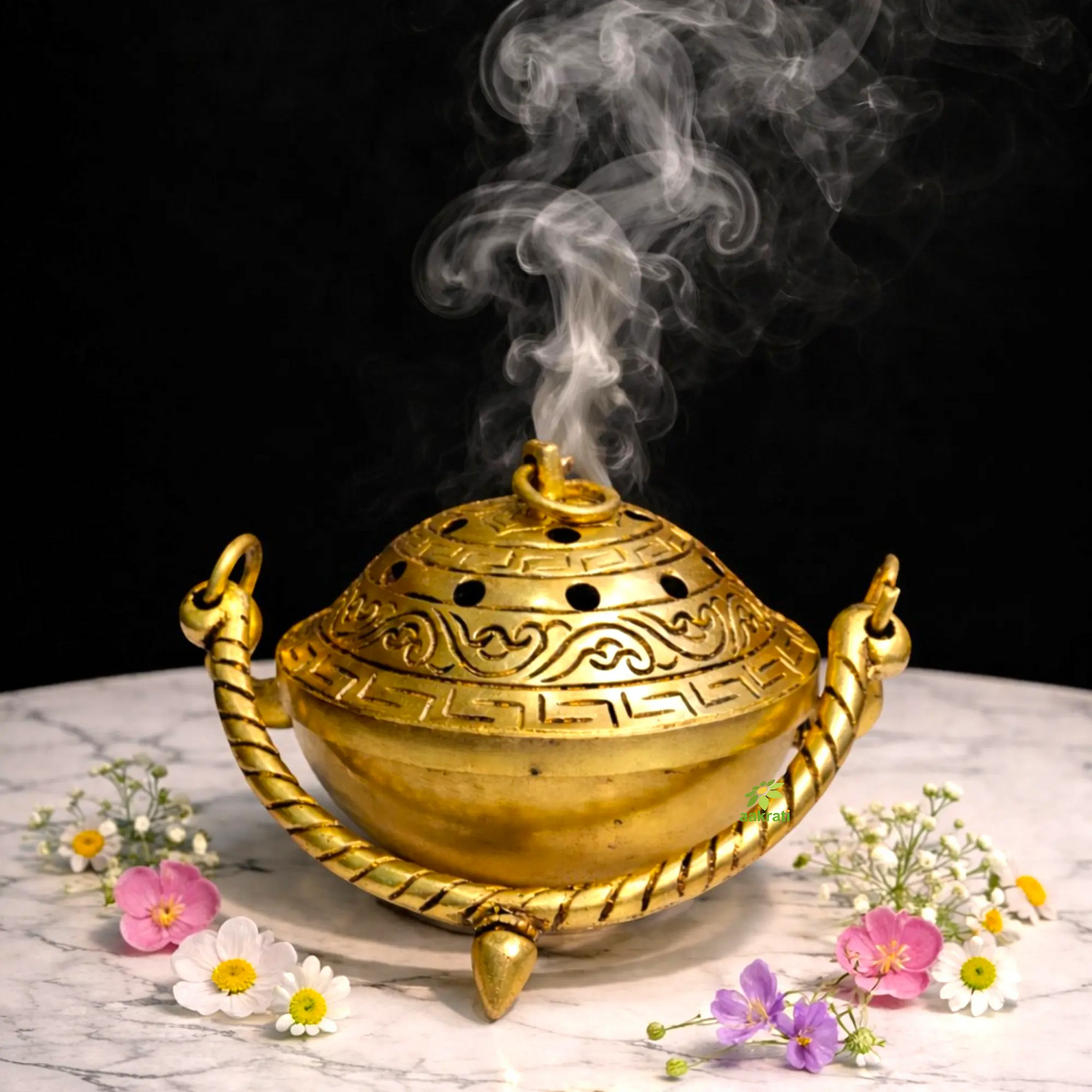 Handcrafted Brass Dhoopdan | Religious Incense Burner for Mandir & Pooja Room | Decorative Temple Incense Burner for Home (Yellow,4 Inches)
