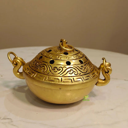 Handcrafted Brass Dhoopdan | Religious Incense Burner for Mandir & Pooja Room | Decorative Temple Incense Burner for Home (Yellow,4 Inches)