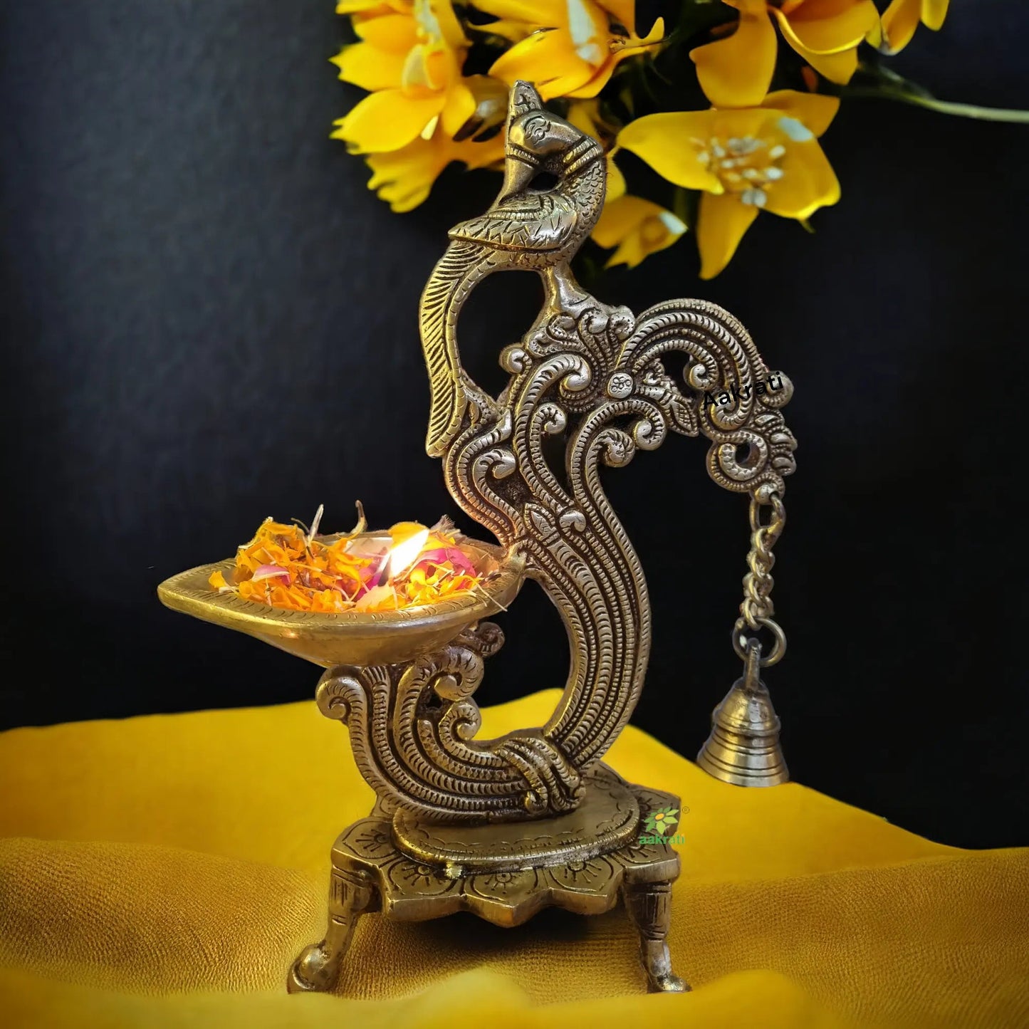 Diwali Pooja Combo – Brass Lakshmi Ganesh Statue, Temple Bell & Diya | Festival Gift Set
