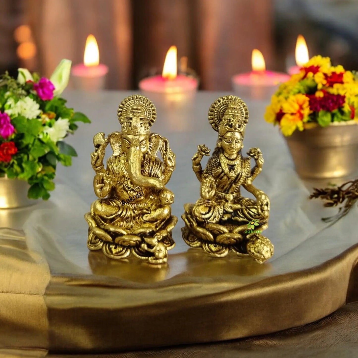 Handcrafted Brass Hawan Spoon, Laxmi Ganesh Statue & Balaji Charan – Traditional Indian Pooja Set for Gifting & Spiritual Décor (Pack of 3)