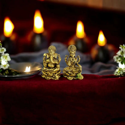 Brass Laxmi Ganesh with Balaji Charan | Hindu Puja Idol Set for Home Temple & Office | Spiritual Decor & Gift Item | Handmade Brass Murti for Diwali & Housewarming