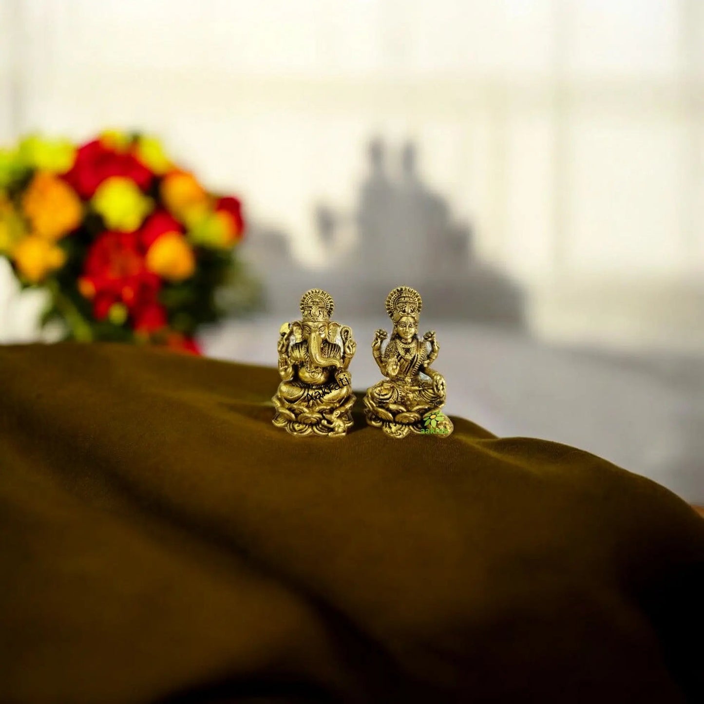 Handcrafted Brass Laxmi Ganesh Murti with Balaji Charan | Combo Puja Set for Home Temple, Diwali Gifts & Spiritual Décor | Gift Hamper