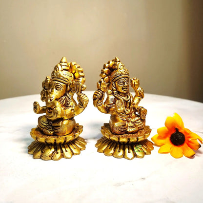 Brass Laxmi Ganesh Idol for Home Pooja | Sacred Idol for Daily Worship & Festivals | Brass Laxmi Ganesh (Yellow, 3 Inches)