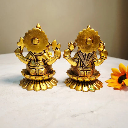 Brass Laxmi Ganesh Idol for Home Pooja | Sacred Idol for Daily Worship & Festivals | Brass Laxmi Ganesh (Yellow, 3 Inches)