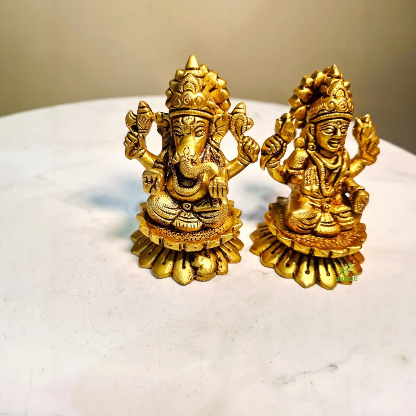 Brass Laxmi Ganesh Idol for Home Pooja | Sacred Idol for Daily Worship & Festivals | Brass Laxmi Ganesh (Yellow, 3 Inches)