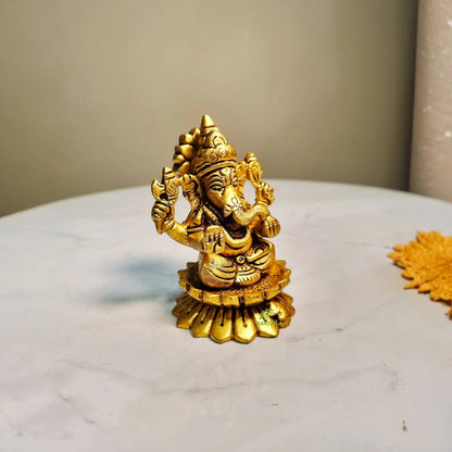 Brass Ganesh God idol for Diwali Pooja| Ganesh Statue for Home| Brass Ganesh murti (Yellow 3 inch)