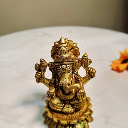 Brass Ganesh God idol for Diwali Pooja| Ganesh Statue for Home| Brass Ganesh murti (Yellow 3 inch)