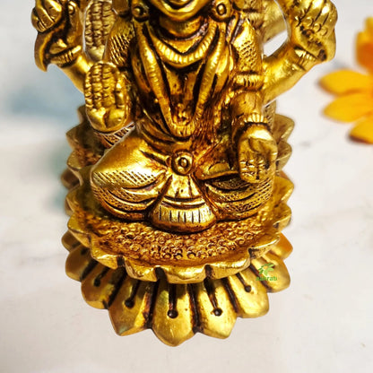 Brass Laxmi Goddess idol for Diwali Pooja| Laxmi Statue for Home| Brass Laxmi murti (Yellow 3 inch)