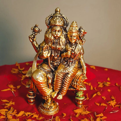Brass Gift Set – Narsimha Murti, Laxmi Ganesh Statues with Pooja Bell | Ideal for Home Temple, Festivals & Gifting