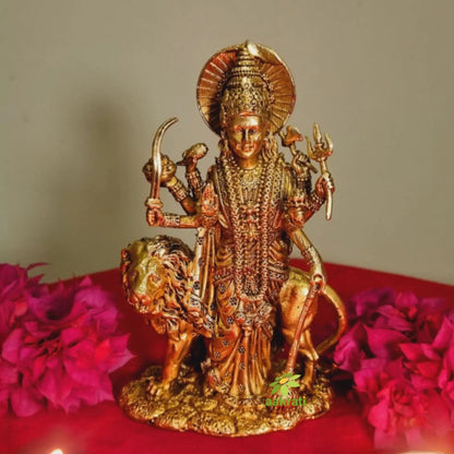 Brass Gift Combo – Durga Ji Murti, Plain Diya & Peacock Diya Set | Handcrafted Pooja Decor for Diwali, Navratri & Housewarming | Gift Hamper