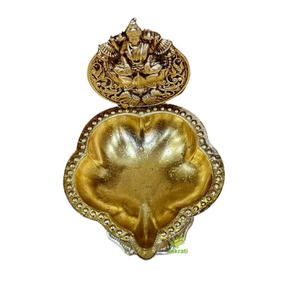 Handcrafted Brass Laxmi Diya for Pooja | Traditional Oil Lamp for Home Temple Decor |Light Weighted Decorative Oil Lamp for Mandir (Yellow, 3.5 Inch)
