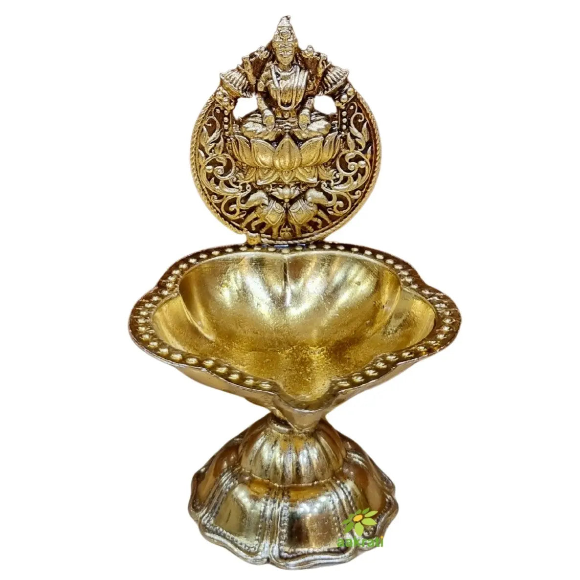 Handcrafted Brass Laxmi Diya for Pooja | Traditional Oil Lamp for Home Temple Decor |Light Weighted Decorative Oil Lamp for Mandir (Yellow, 3.5 Inch)